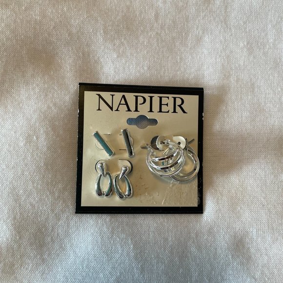 Napier, set of 3, Silver Tone earrings - Picture 3 of 5
